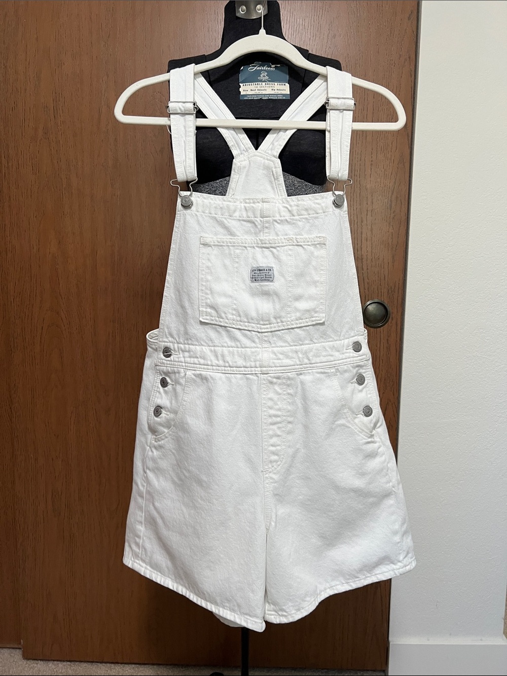 Levi's White Denim Short Overalls